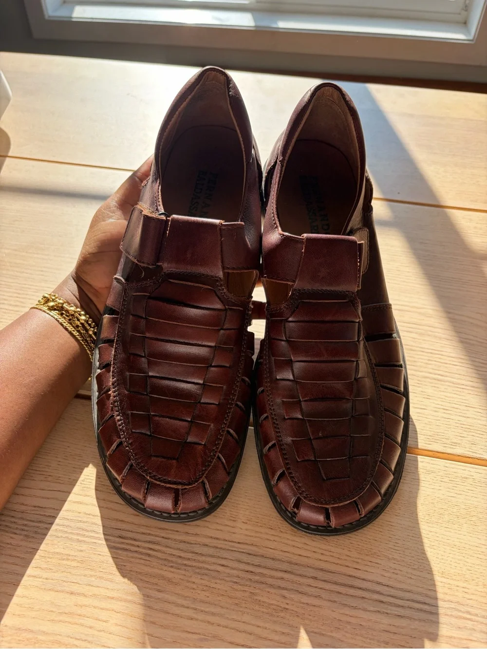 Men's Brown Leather Fisherman Sandals - Classic Woven Slip-On